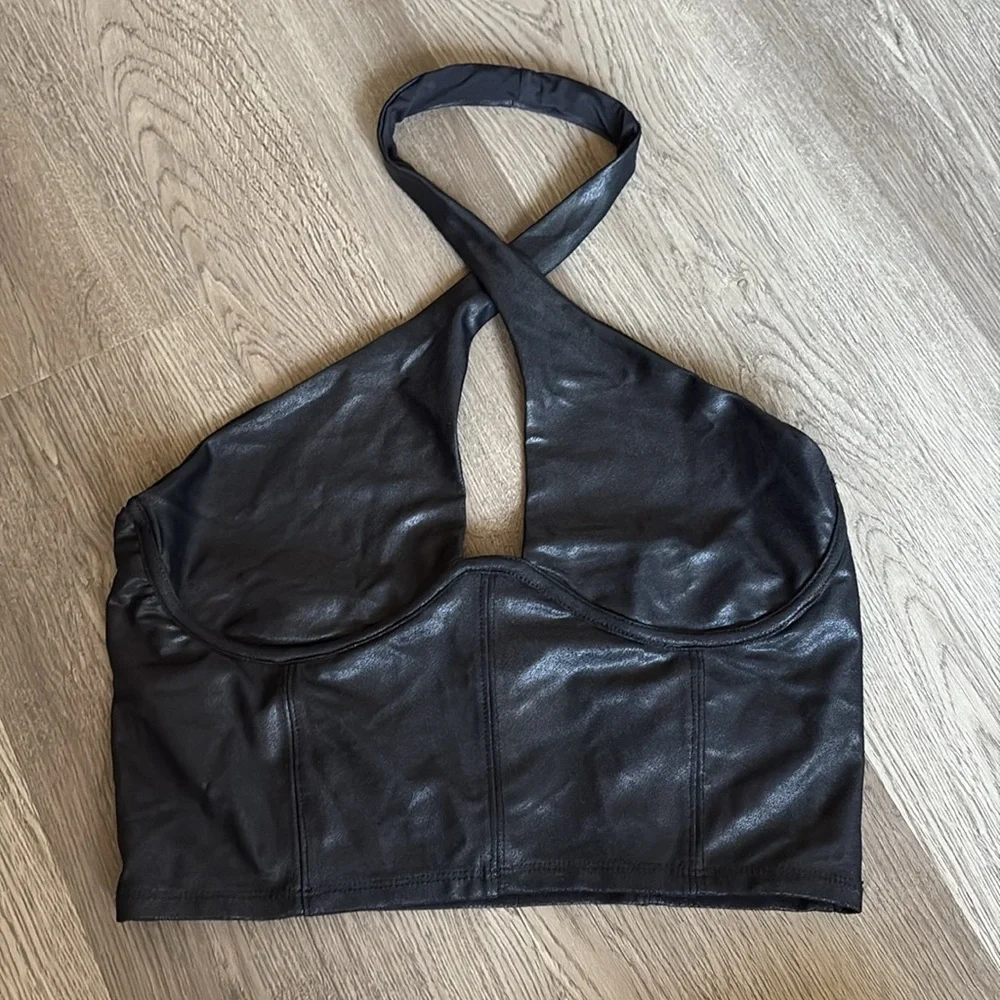 Naked Wardrobe | Drip Crossover Halter Crop Black Top Size L - Picture 2 of 13